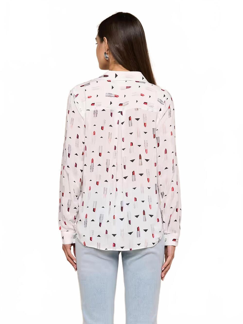 NEW L'AGENCE holly long sleeve blouse in ivory multi lipstick geo - Picture 4 of 4